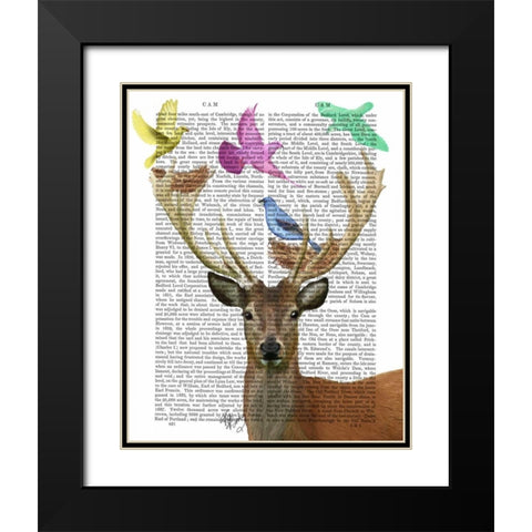 Deer and Birds Nests Pastel Shades Black Modern Wood Framed Art Print with Double Matting by Fab Funky