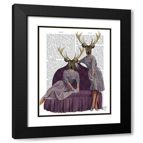 Deer Twins in Purple Black Modern Wood Framed Art Print with Double Matting by Fab Funky