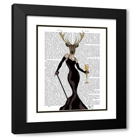 Glamour Deer in Black Black Modern Wood Framed Art Print with Double Matting by Fab Funky