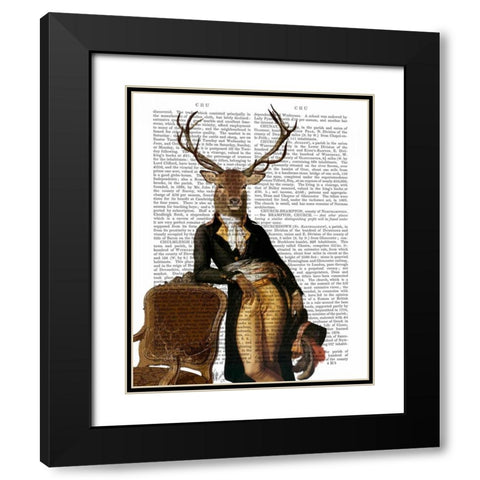 Deer and Chair Full Black Modern Wood Framed Art Print with Double Matting by Fab Funky