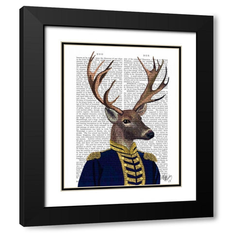 Captain Deer Black Modern Wood Framed Art Print with Double Matting by Fab Funky