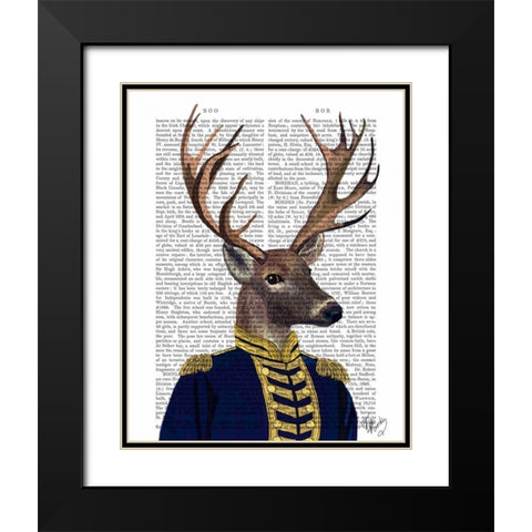 Captain Deer Black Modern Wood Framed Art Print with Double Matting by Fab Funky