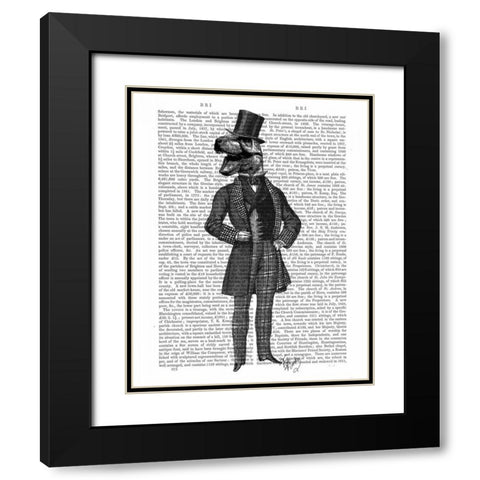 Dinosaur TRex Man 1 Black Modern Wood Framed Art Print with Double Matting by Fab Funky