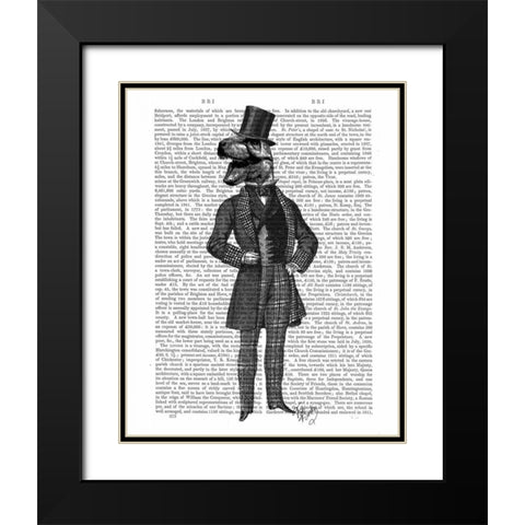 Dinosaur TRex Man 1 Black Modern Wood Framed Art Print with Double Matting by Fab Funky