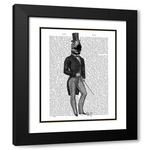 Dinosaur TRex Man 2 Black Modern Wood Framed Art Print with Double Matting by Fab Funky