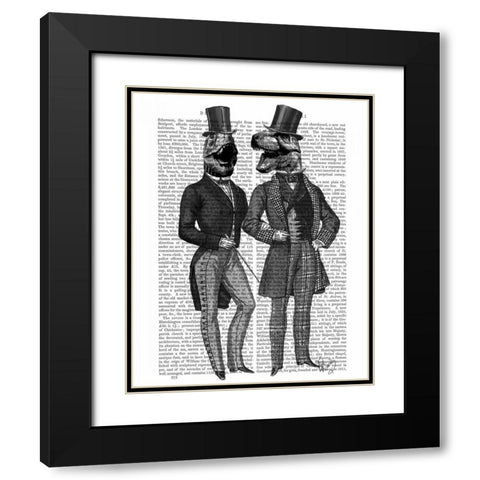 Dinosaur Men Lads Night Out Black Modern Wood Framed Art Print with Double Matting by Fab Funky