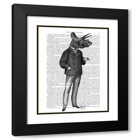 Triceratops Man 1 Dinosaur Black Modern Wood Framed Art Print with Double Matting by Fab Funky