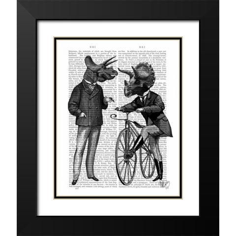 Triceratops Men What Kind of Mileage Black Modern Wood Framed Art Print with Double Matting by Fab Funky