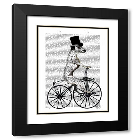 Dalmatian on Bicycle Black Modern Wood Framed Art Print with Double Matting by Fab Funky