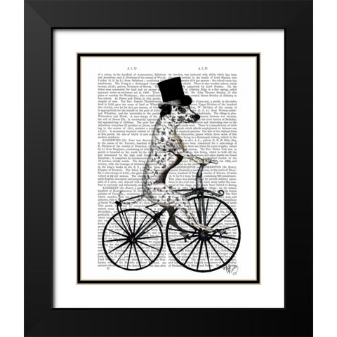 Dalmatian on Bicycle Black Modern Wood Framed Art Print with Double Matting by Fab Funky