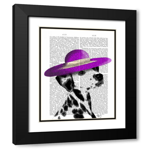 Dalmatian With Purple Wide Brimmed Hat Black Modern Wood Framed Art Print with Double Matting by Fab Funky