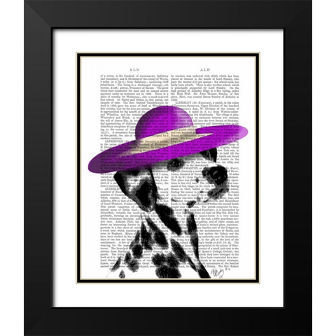 Dalmatian With Purple Wide Brimmed Hat Black Modern Wood Framed Art Print with Double Matting by Fab Funky