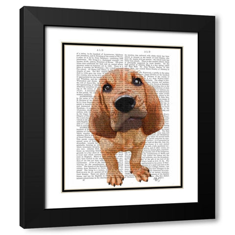 Bloodhound Puppy Black Modern Wood Framed Art Print with Double Matting by Fab Funky