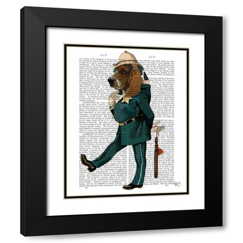 Basset Hound Policeman Black Modern Wood Framed Art Print with Double Matting by Fab Funky