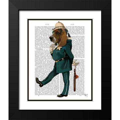 Basset Hound Policeman Black Modern Wood Framed Art Print with Double Matting by Fab Funky