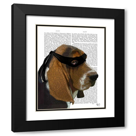Basset Hound Ninja Black Modern Wood Framed Art Print with Double Matting by Fab Funky