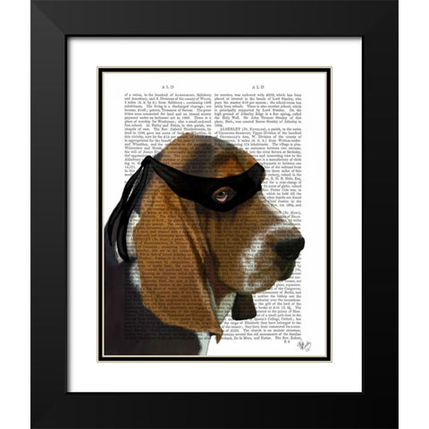 Basset Hound Ninja Black Modern Wood Framed Art Print with Double Matting by Fab Funky
