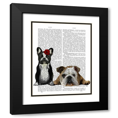 French Bulldog and English Bulldog Black Modern Wood Framed Art Print with Double Matting by Fab Funky