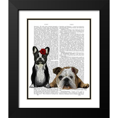 French Bulldog and English Bulldog Black Modern Wood Framed Art Print with Double Matting by Fab Funky
