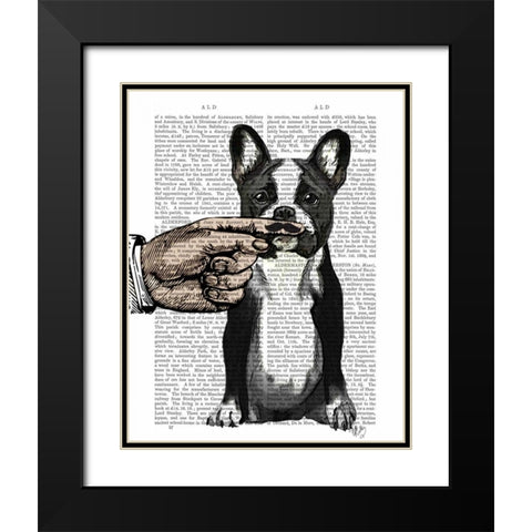 French Bulldog and Finger Moustache Black Modern Wood Framed Art Print with Double Matting by Fab Funky