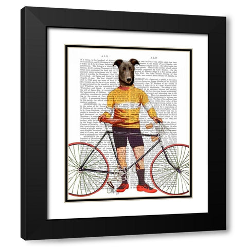 Greyhound Cyclist Black Modern Wood Framed Art Print with Double Matting by Fab Funky