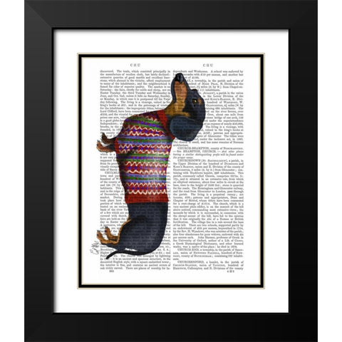 Dachshund With Woolly Sweater Black Modern Wood Framed Art Print with Double Matting by Fab Funky