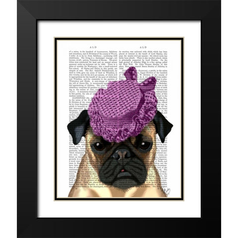 Pug with Vintage Purple Hat Black Modern Wood Framed Art Print with Double Matting by Fab Funky
