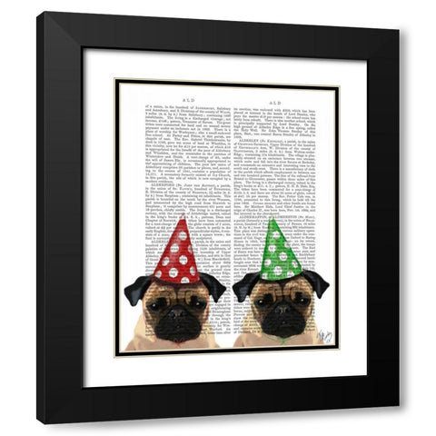 Party Pugs Pair Black Modern Wood Framed Art Print with Double Matting by Fab Funky