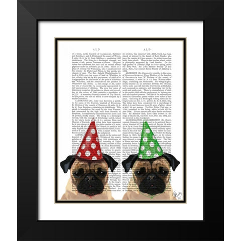 Party Pugs Pair Black Modern Wood Framed Art Print with Double Matting by Fab Funky