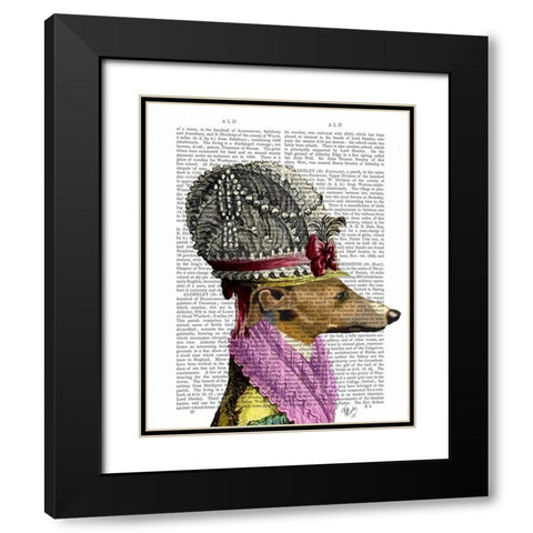 Greyhound in 16th Century Hat Black Modern Wood Framed Art Print with Double Matting by Fab Funky