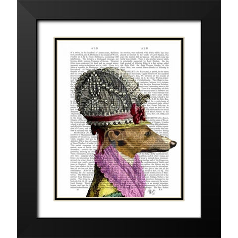 Greyhound in 16th Century Hat Black Modern Wood Framed Art Print with Double Matting by Fab Funky