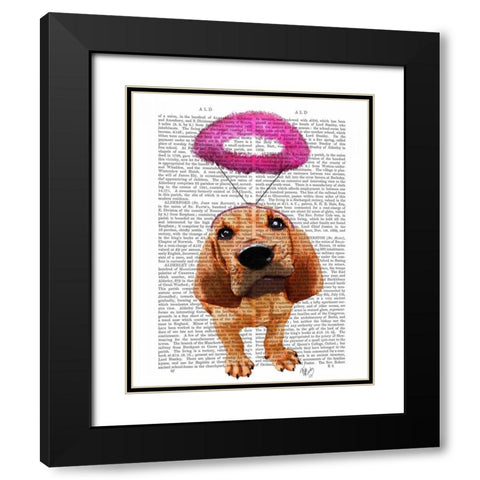 Bloodhound With Angelic Pink Halo Black Modern Wood Framed Art Print with Double Matting by Fab Funky