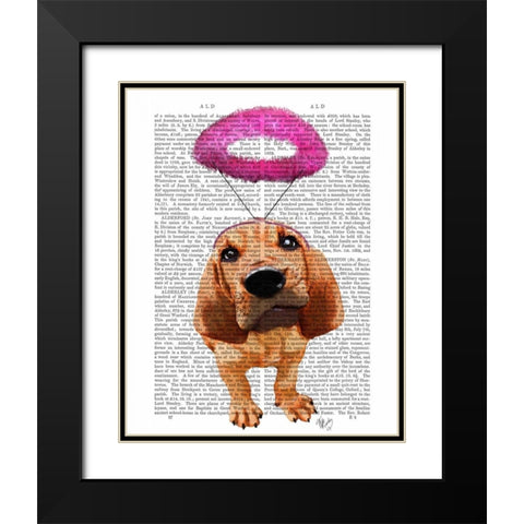 Bloodhound With Angelic Pink Halo Black Modern Wood Framed Art Print with Double Matting by Fab Funky
