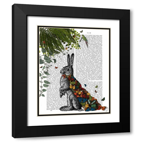 Hare with Butterfly Cloak Black Modern Wood Framed Art Print with Double Matting by Fab Funky
