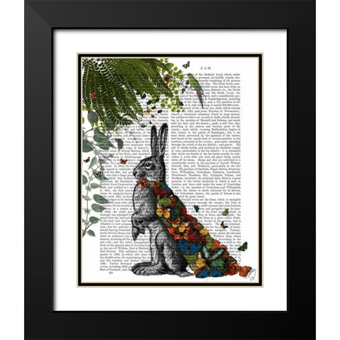 Hare with Butterfly Cloak Black Modern Wood Framed Art Print with Double Matting by Fab Funky