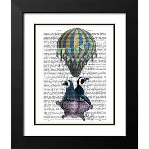 Flying Penguins Black Modern Wood Framed Art Print with Double Matting by Fab Funky