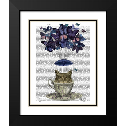 Owl In Teacup Black Modern Wood Framed Art Print with Double Matting by Fab Funky