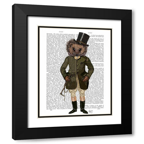 Hedgehog Rider Full Black Modern Wood Framed Art Print with Double Matting by Fab Funky