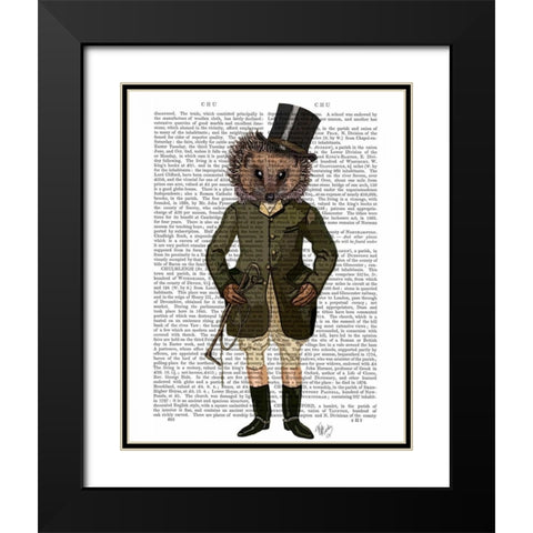 Hedgehog Rider Full Black Modern Wood Framed Art Print with Double Matting by Fab Funky