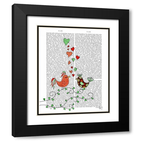 Love Birds Illustration Black Modern Wood Framed Art Print with Double Matting by Fab Funky