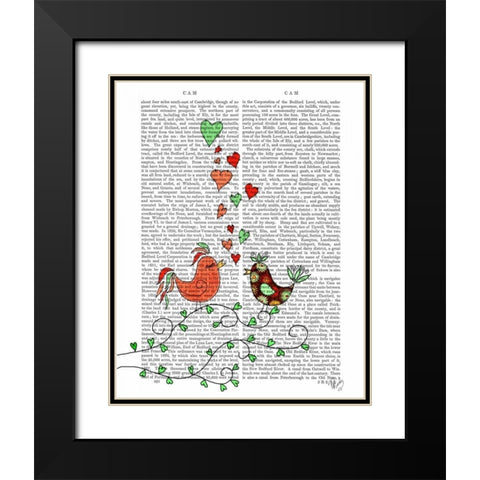 Love Birds Illustration Black Modern Wood Framed Art Print with Double Matting by Fab Funky