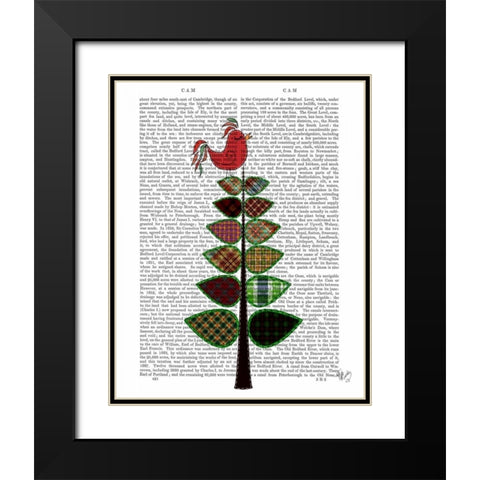 Tartan Tree Illustration Black Modern Wood Framed Art Print with Double Matting by Fab Funky