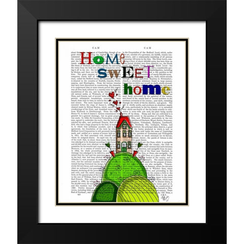 Home Sweet Home Illustration Black Modern Wood Framed Art Print with Double Matting by Fab Funky