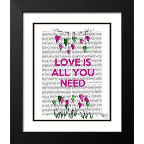 Love Is All You Need Illustration Black Modern Wood Framed Art Print with Double Matting by Fab Funky