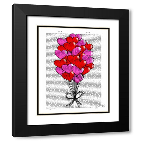 Valentine Heart Balloon Illustration Black Modern Wood Framed Art Print with Double Matting by Fab Funky