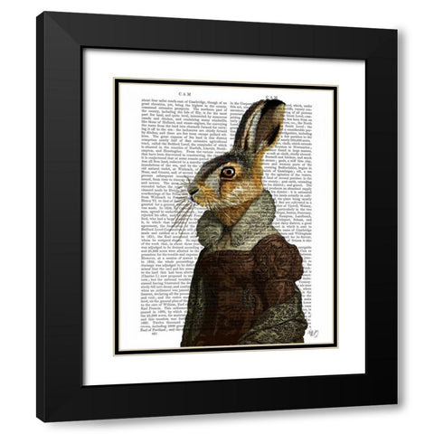 Madam Hare Portrait Black Modern Wood Framed Art Print with Double Matting by Fab Funky