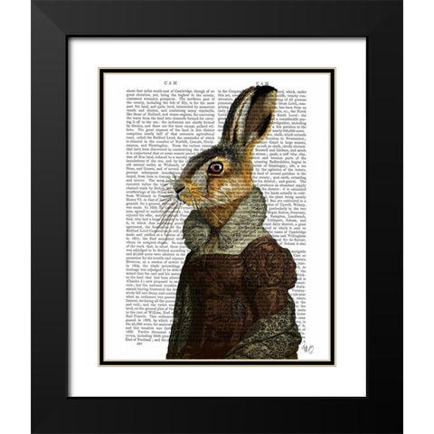 Madam Hare Portrait Black Modern Wood Framed Art Print with Double Matting by Fab Funky