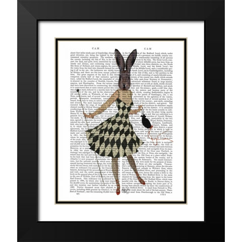 Rabbit in Black White Dress Black Modern Wood Framed Art Print with Double Matting by Fab Funky