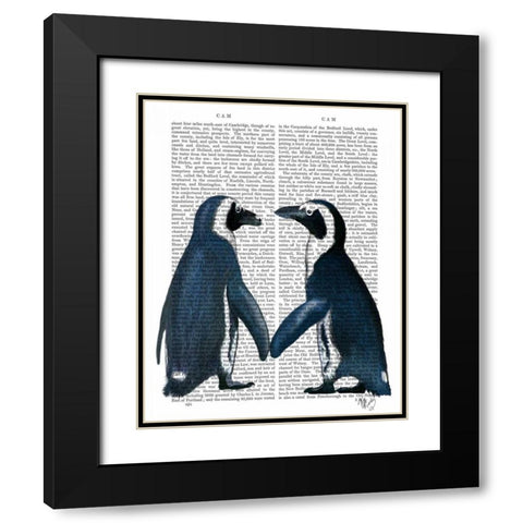 Penguins in Love Black Modern Wood Framed Art Print with Double Matting by Fab Funky