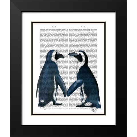 Penguins in Love Black Modern Wood Framed Art Print with Double Matting by Fab Funky